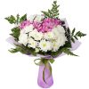 Букет "Сонечко" білі та рожеві хризантеми