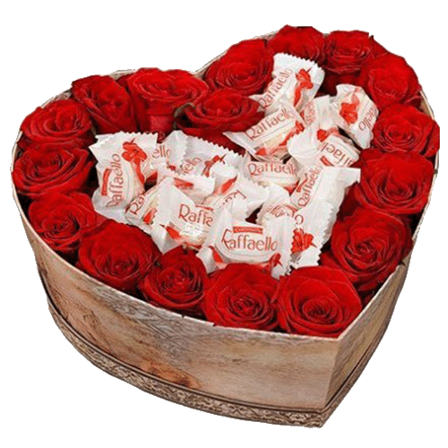 Коробочка "Сладкая любовь" красные розы и Рафаэлло