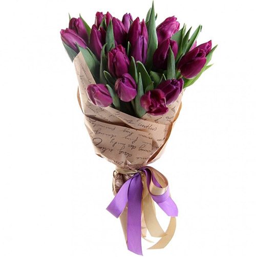 Фото товара 21 пурпурний тюльпан у крафт в Хмельницком
