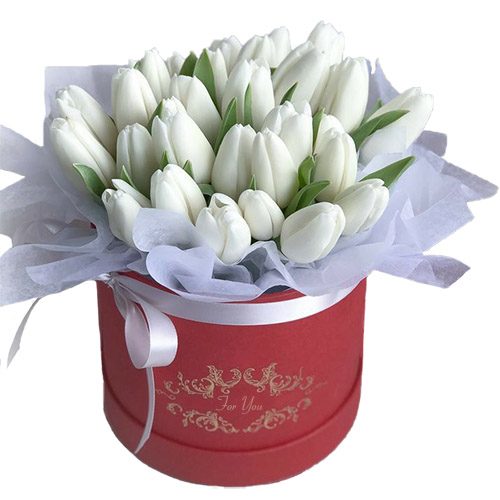 Фото товара 31 белый тюльпан в коробке в Хмельницком