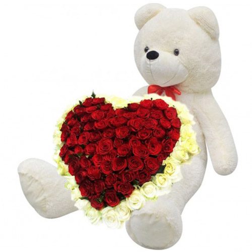 Фото товара Серце 101 троянда і великий ведмедик в Хмельницком