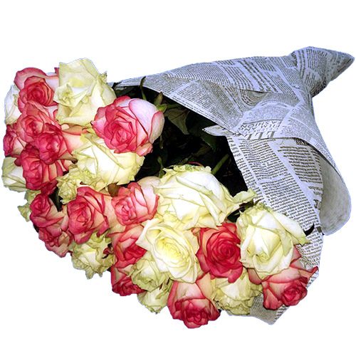 Фото товара 33 кремові та рожеві троянди в Хмельницком