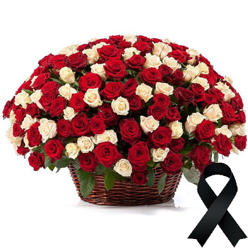 Фото товара 100 красно-белых роз в корзине в Хмельницком