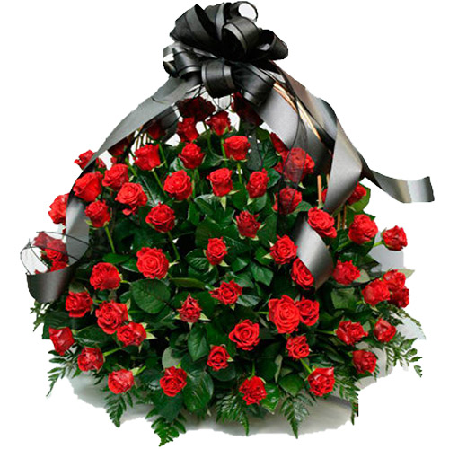 Фото товара 100 багряних троянд "Полум'я" в кошику в Хмельницком