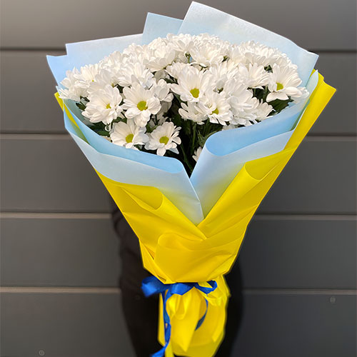 Фото товару - великий букет квітів у кольорах прапора України
