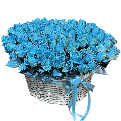 Фото товара 101 синяя роза в корзине в Хмельницком